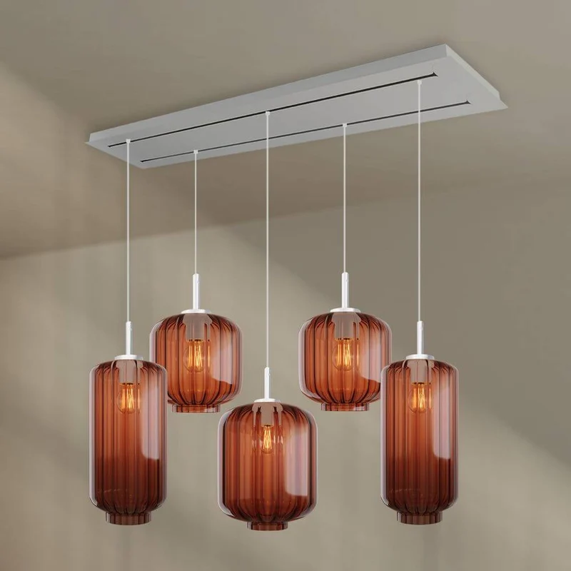 s.luce Velo Esszimmerlampe 5-flammig 2-reihig 160cm Ø 18/20/25cm