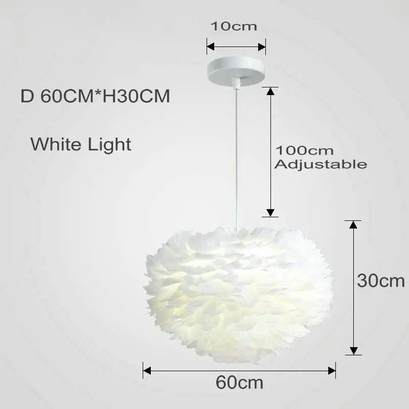 Euroselle The Feather Pendant Ceiling Light With Soft White Feathers