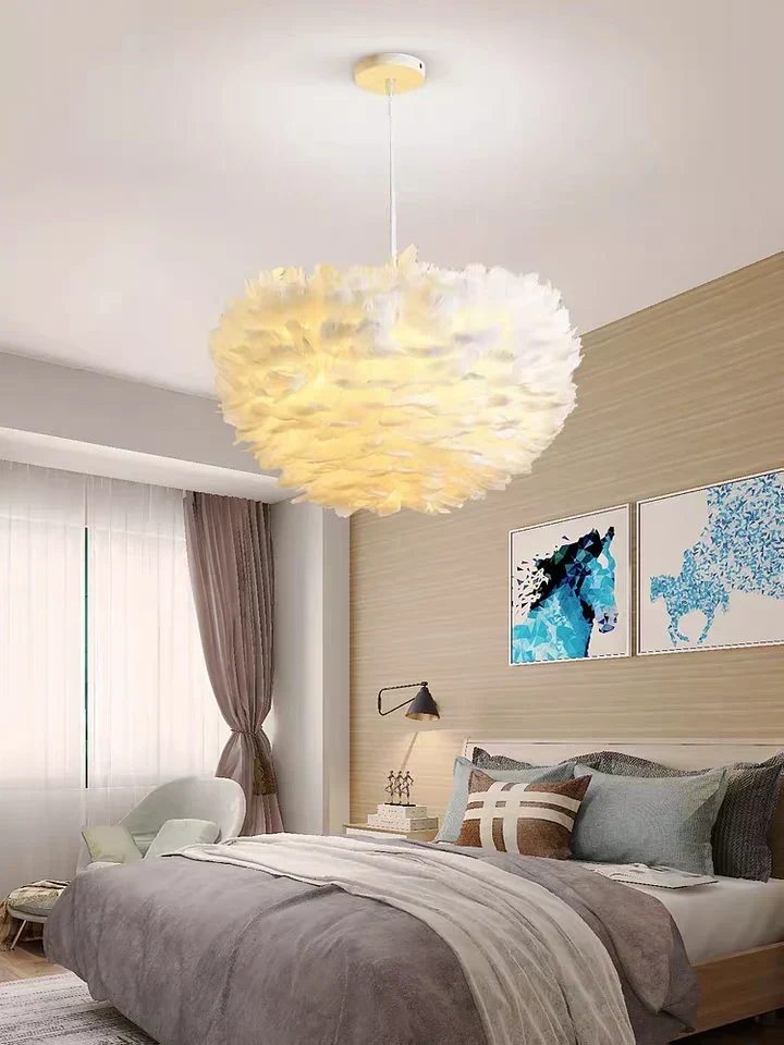 Euroselle The Feather Pendant Ceiling Light With Soft White Feathers