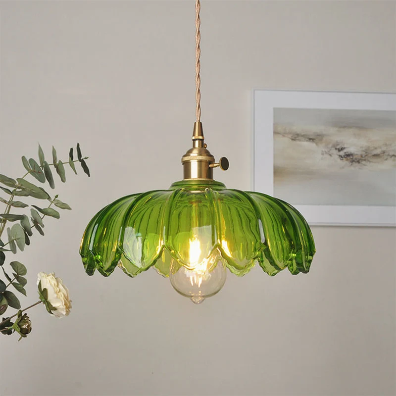 Euroselle Vintage Glazed Floral Hanging Lamp With Translucent Glass