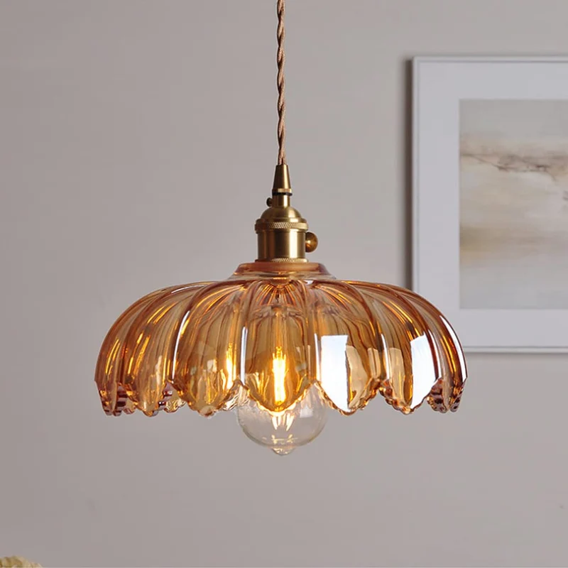 Euroselle Vintage Glazed Floral Hanging Lamp With Translucent Glass