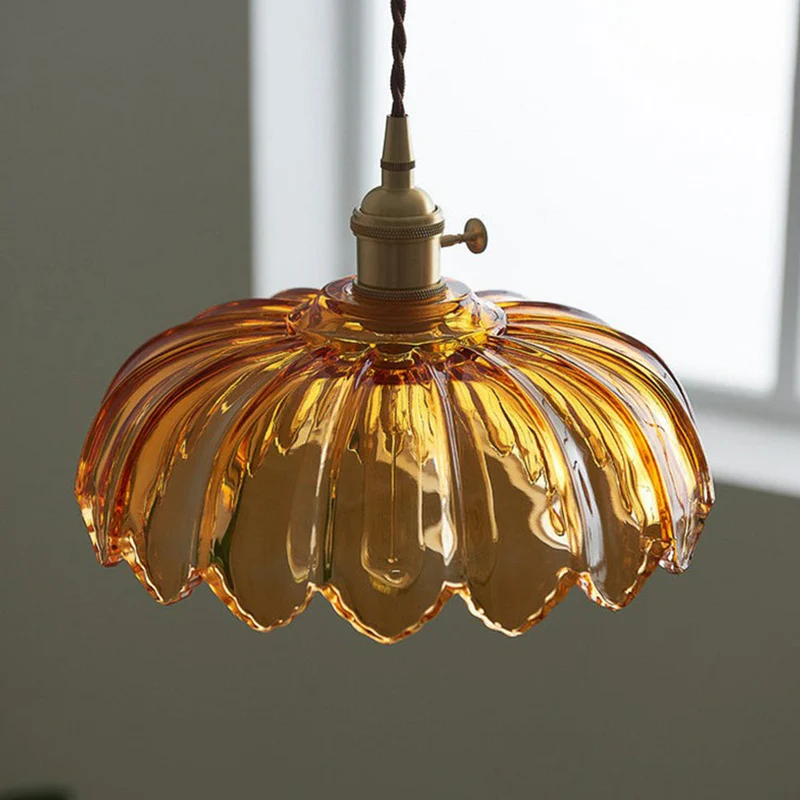 Euroselle Vintage Glazed Floral Hanging Lamp With Translucent Glass