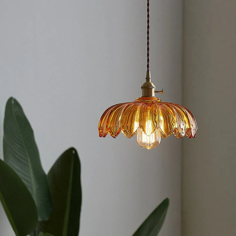 Euroselle Vintage Glazed Floral Hanging Lamp With Translucent Glass
