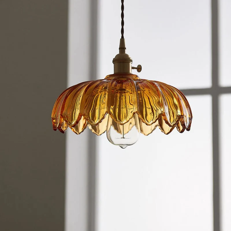 Euroselle Vintage Glazed Floral Hanging Lamp With Translucent Glass