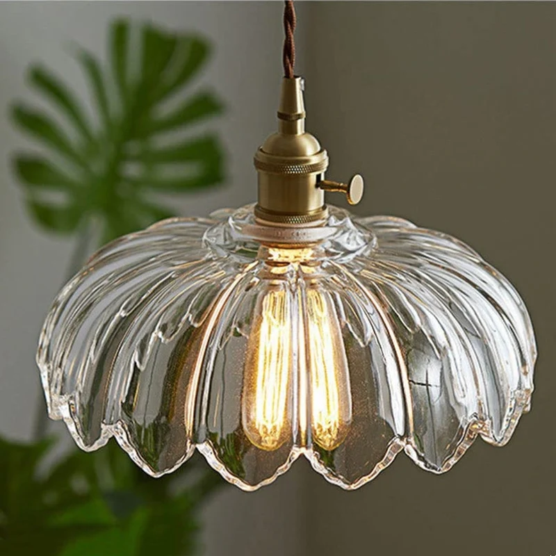 Euroselle Vintage Glazed Floral Hanging Lamp With Translucent Glass