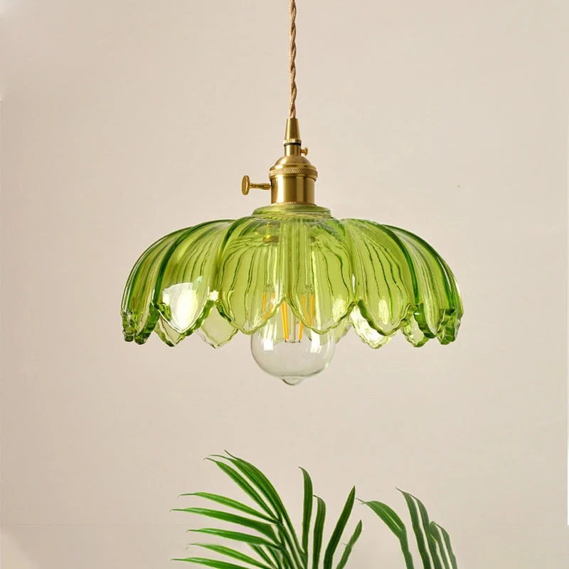 Euroselle Vintage Glazed Floral Hanging Lamp With Translucent Glass