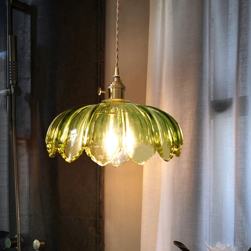 Euroselle Vintage Glazed Floral Hanging Lamp With Translucent Glass