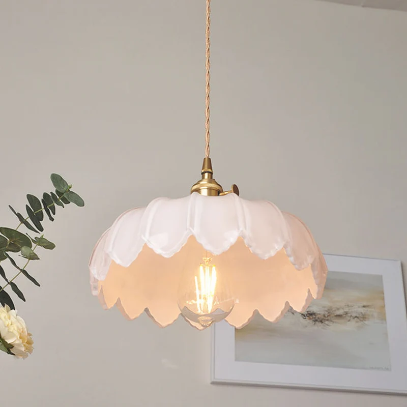 Euroselle Vintage Glazed Floral Hanging Lamp With Translucent Glass