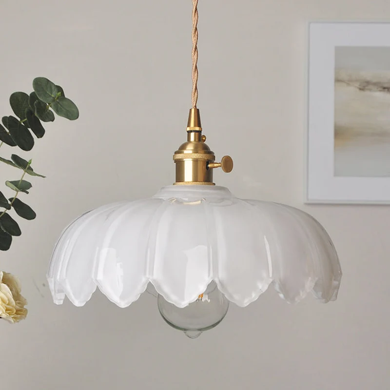 Euroselle Vintage Glazed Floral Hanging Lamp With Translucent Glass