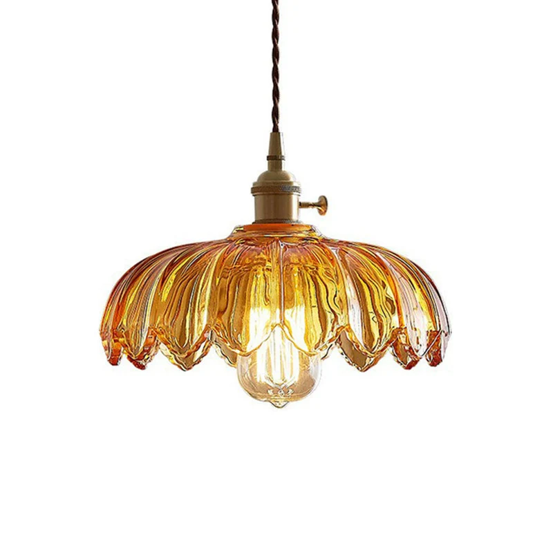 Euroselle Vintage Glazed Floral Hanging Lamp With Translucent Glass
