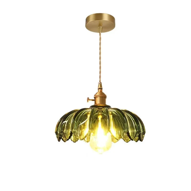 Euroselle Vintage Glazed Floral Hanging Lamp With Translucent Glass
