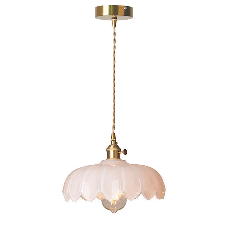Euroselle Vintage Glazed Floral Hanging Lamp With Translucent Glass