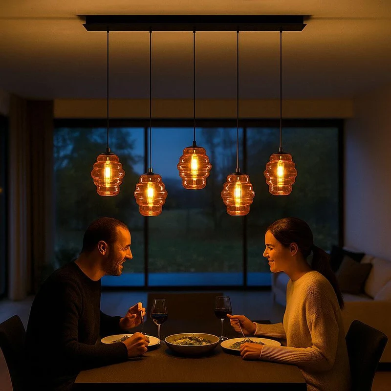 s.luce Echos Esstischleuchte 5-flammig 160cm Baldachin Ø 18cm