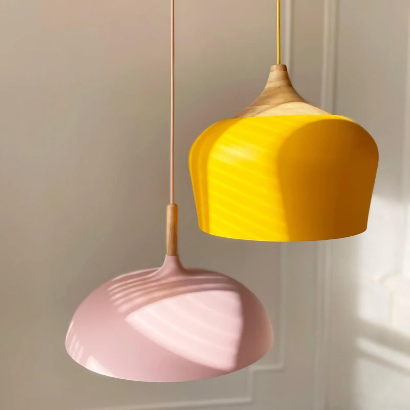 Euroselle Soft Pastel Pendant Lights In Metal And Wood