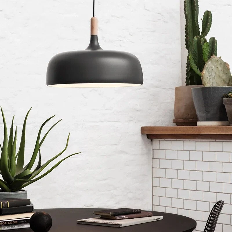 Kivaro Modern Black Pendant Light With Wood Accent, Scandinavian Ceiling Fixture Euroselle