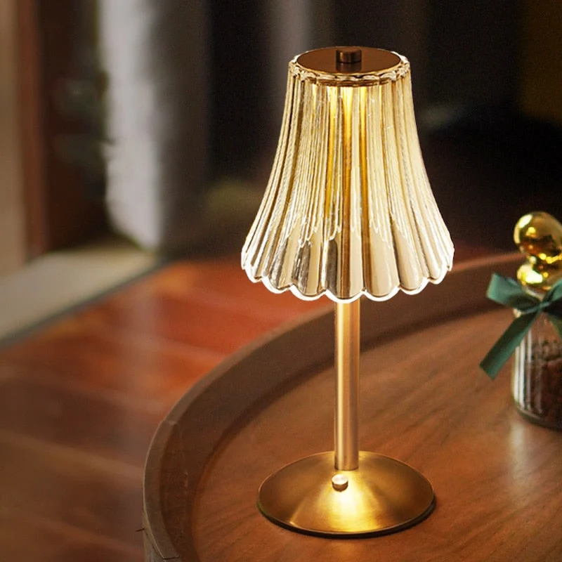 Euroselle Vintage Golden Crystal Table Lamp With Touch Activated Soft Warm Glow