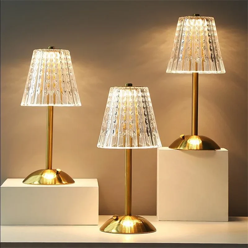 Euroselle Vintage Golden Crystal Table Lamp With Touch Activated Soft Warm Glow