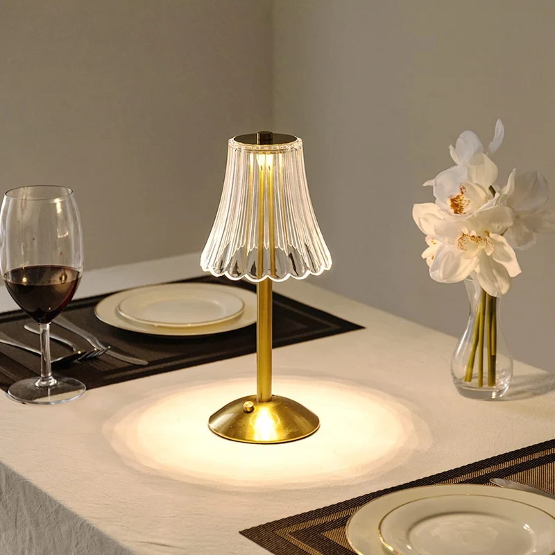 Euroselle Vintage Golden Crystal Table Lamp With Touch Activated Soft Warm Glow