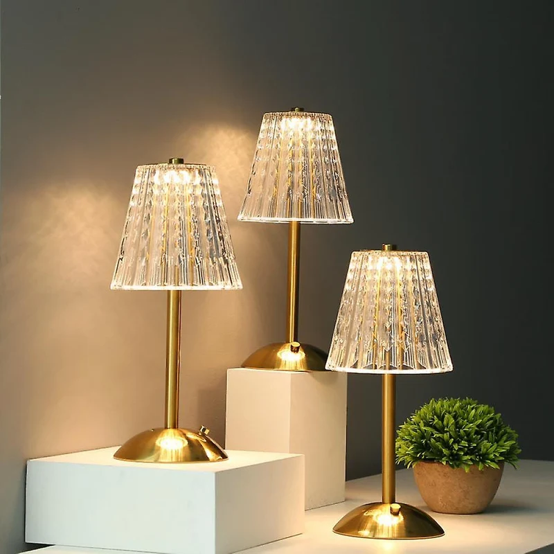 Euroselle Vintage Golden Crystal Table Lamp With Touch Activated Soft Warm Glow