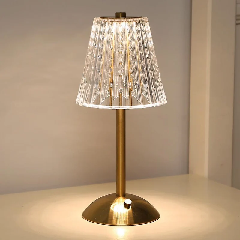 Euroselle Vintage Golden Crystal Table Lamp With Touch Activated Soft Warm Glow