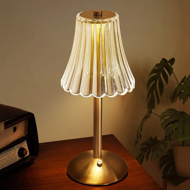 Euroselle Vintage Golden Crystal Table Lamp With Touch Activated Soft Warm Glow