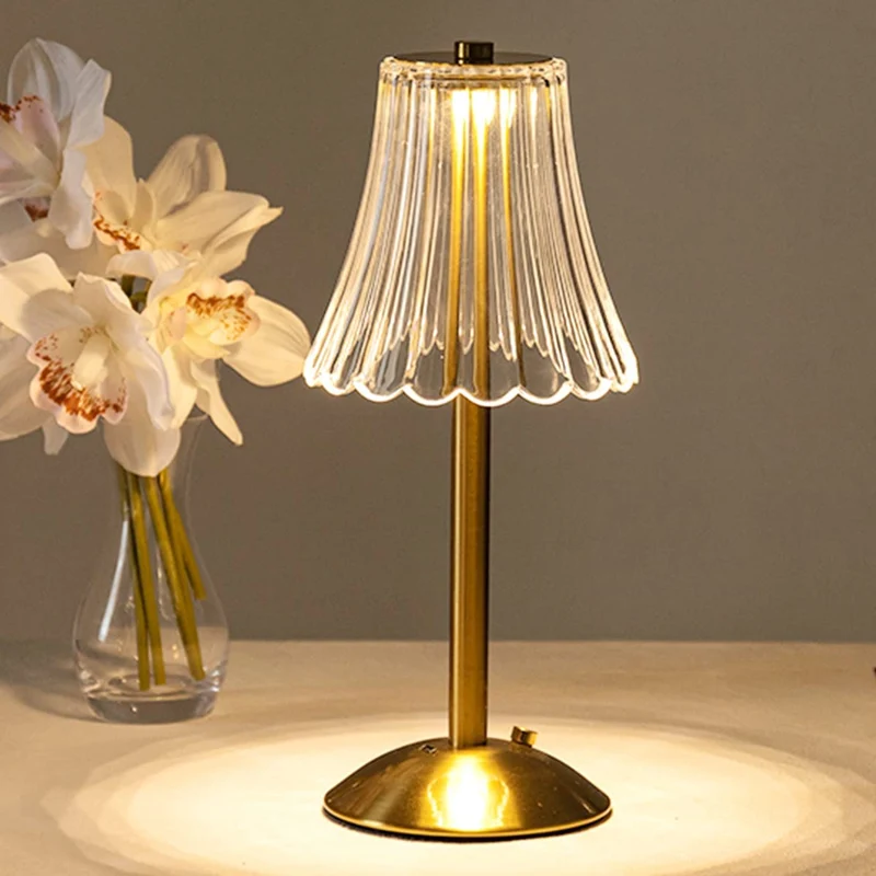 Euroselle Vintage Golden Crystal Table Lamp With Touch Activated Soft Warm Glow