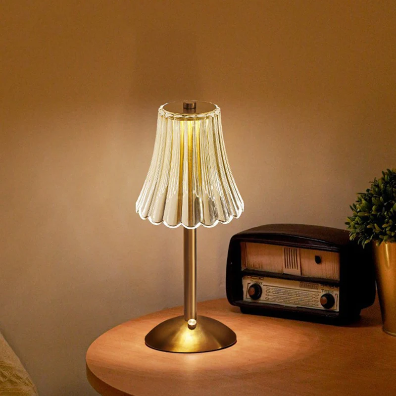 Euroselle Vintage Golden Crystal Table Lamp With Touch Activated Soft Warm Glow