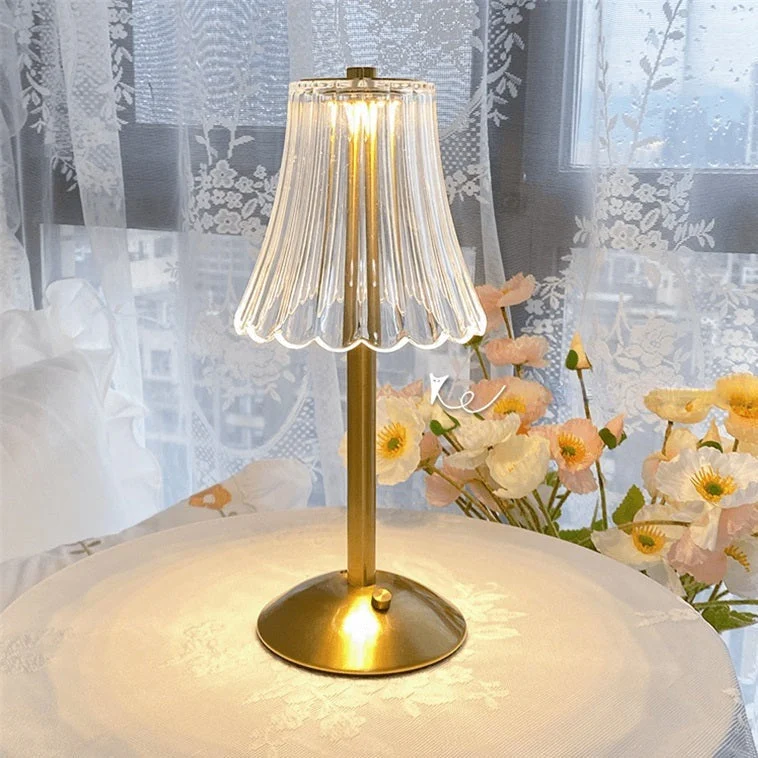 Euroselle Vintage Golden Crystal Table Lamp With Touch Activated Soft Warm Glow