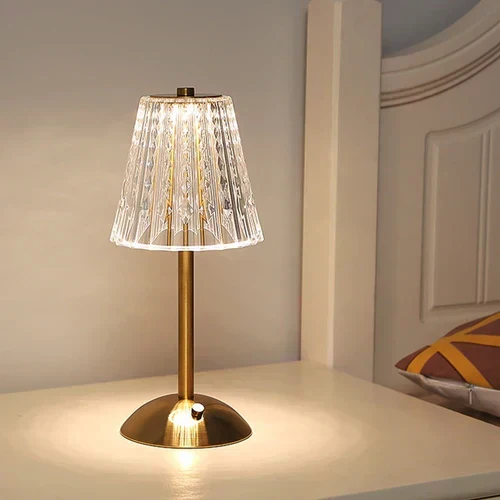 Euroselle Vintage Golden Crystal Table Lamp With Touch Activated Soft Warm Glow