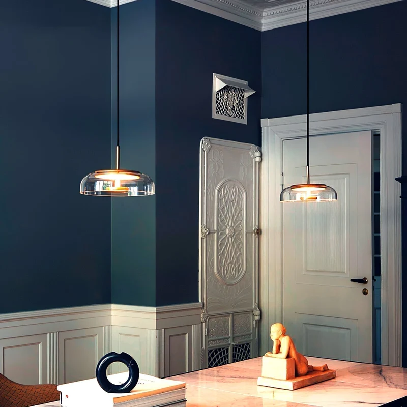 Aureline Brass Glass Solar LED Pendant Light for Interior by Euroselle