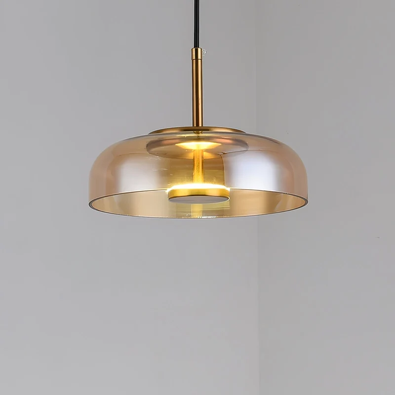 Aureline Brass Glass Solar LED Pendant Light for Interior by Euroselle