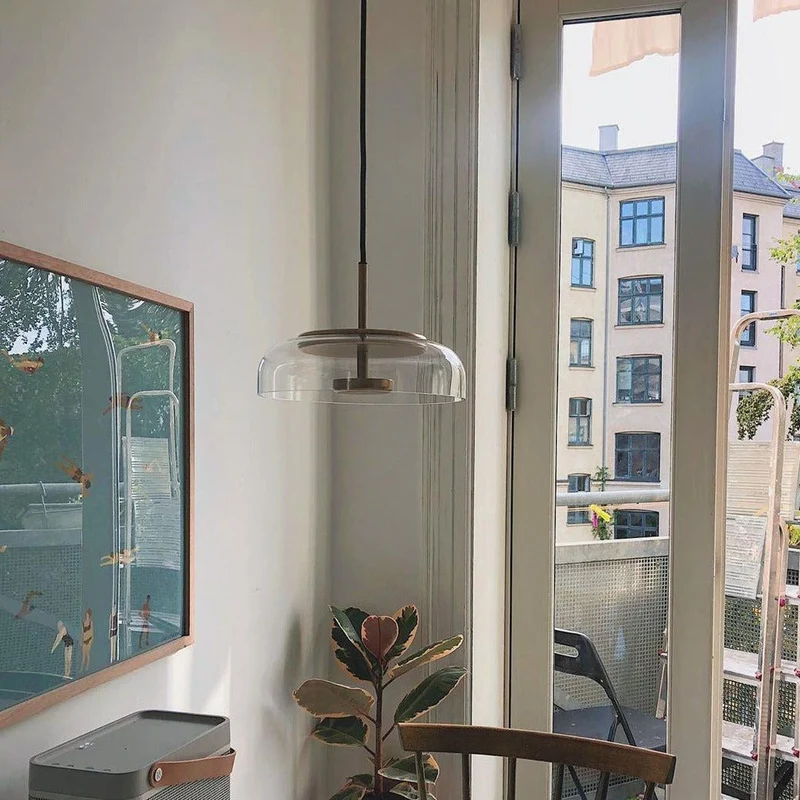 Aureline Brass Glass Solar LED Pendant Light for Interior by Euroselle