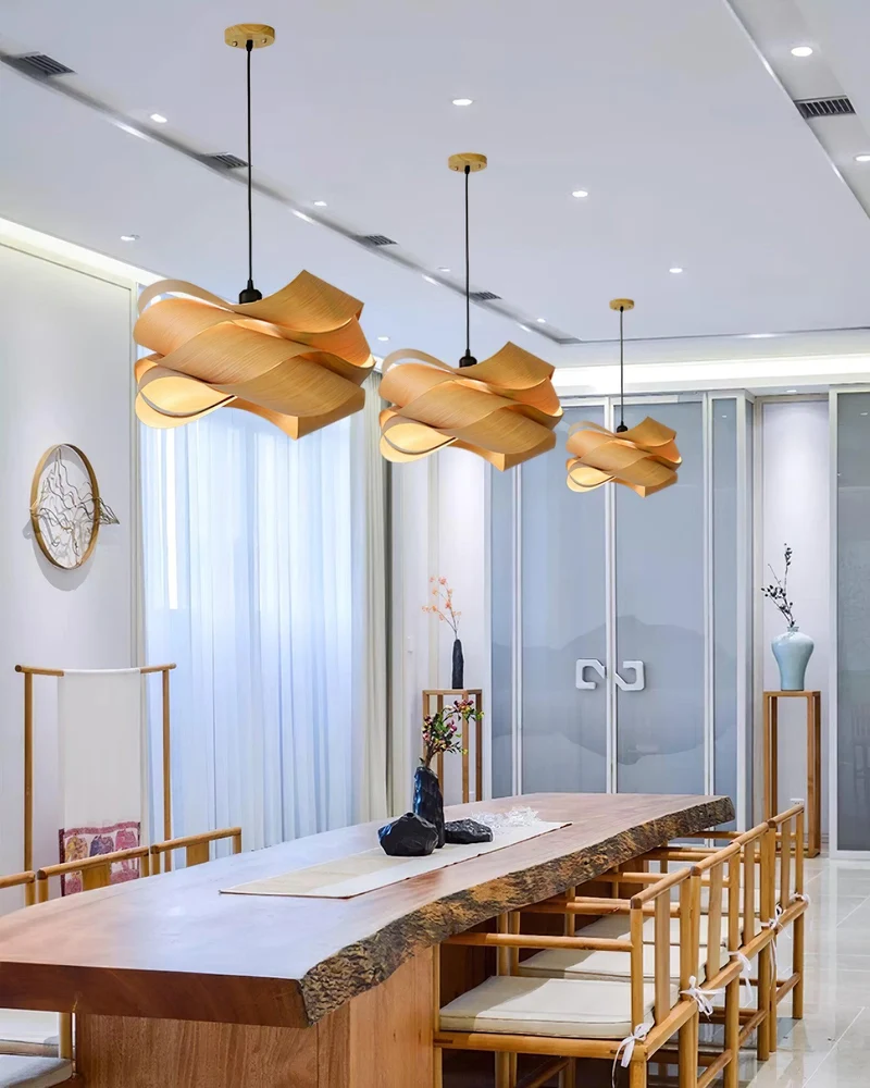 Narela Wood and Metal Link Pendant Light for Dining by Euroselle