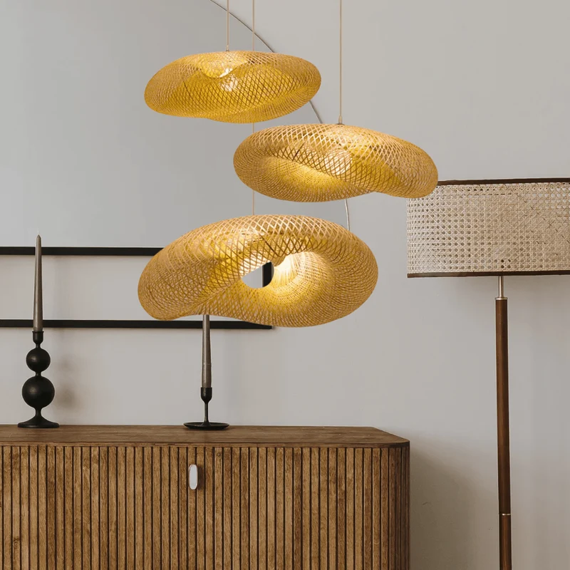 Vrimlo Bamboo Weaving Lamp Euroselle Vintage LED Pendant Light