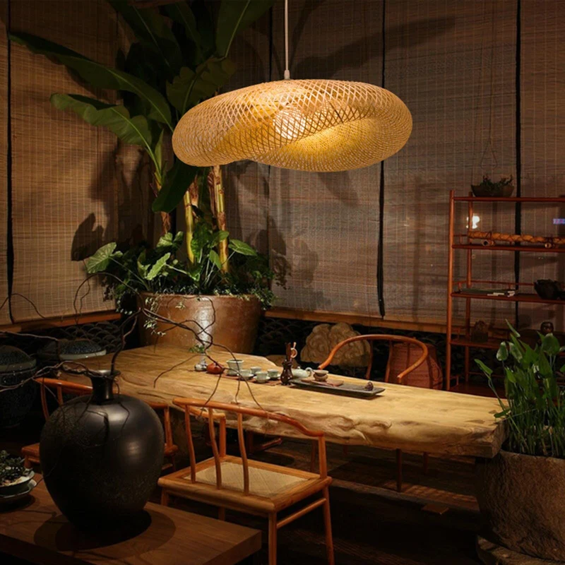 Vrimlo Bamboo Weaving Lamp Euroselle Vintage LED Pendant Light