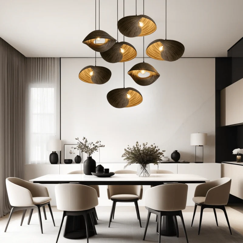 Euroselle Thai Bamboo Shell Pendant Lights Collection