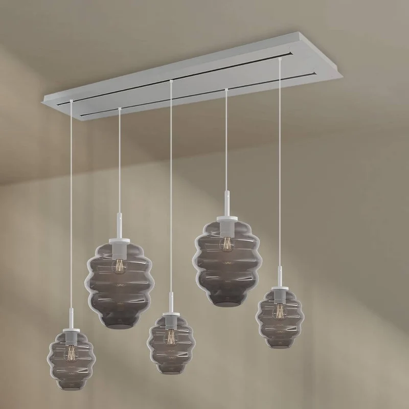 s.luce Echos Esstischlampe 5-flammig 2-reihig 160cm Ø 18/25cm
