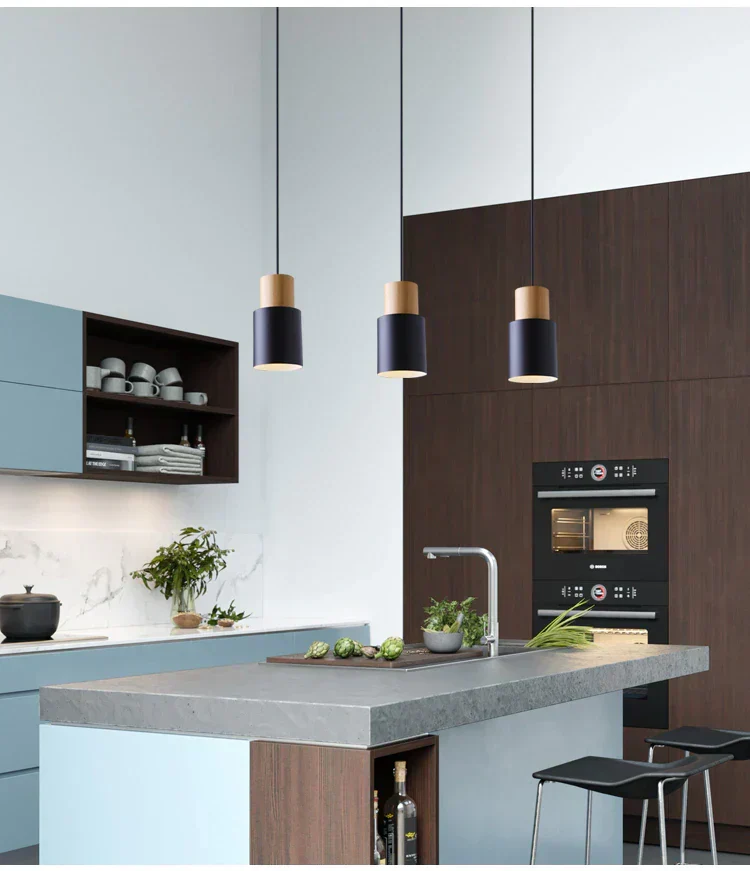 Ingrid Wood And Metal Cylinder Pendant Light By Euroselle