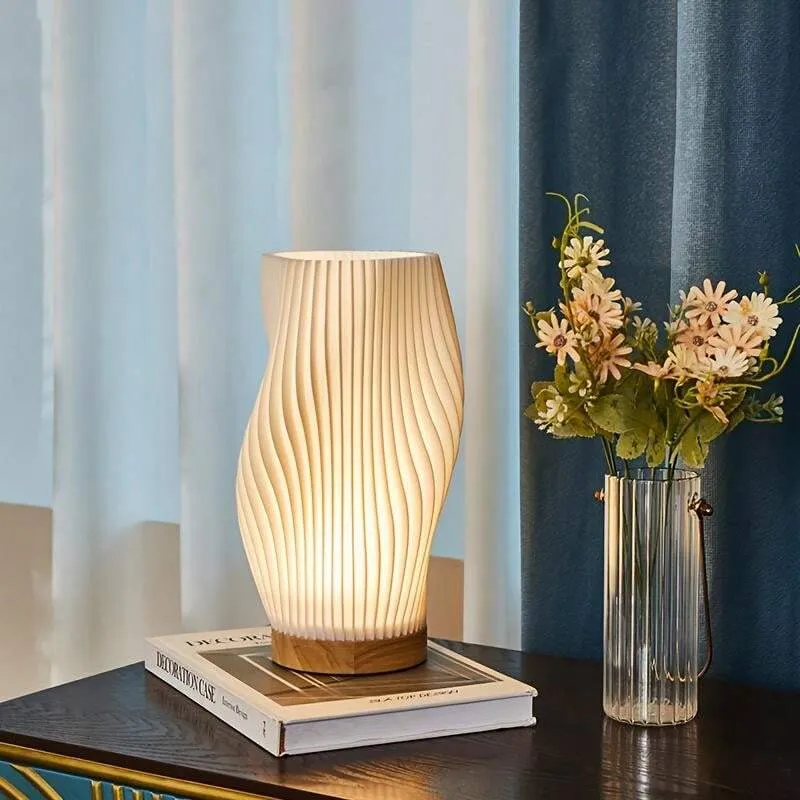 Euroselle Serene Wavecrest Lamp With Chic Metal Base And Wave Shaped Shade