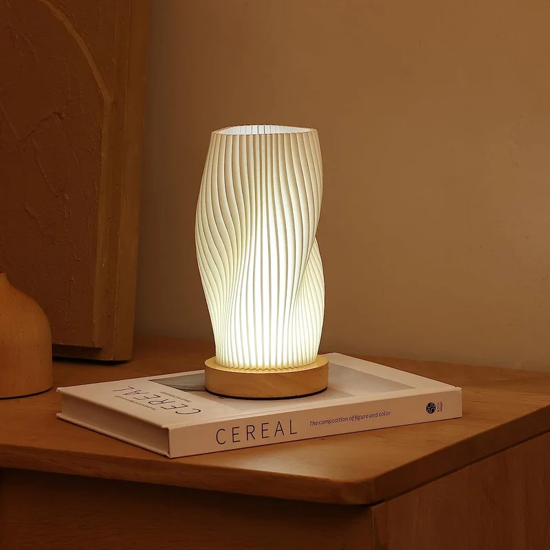 Euroselle Serene Wavecrest Lamp With Chic Metal Base And Wave Shaped Shade