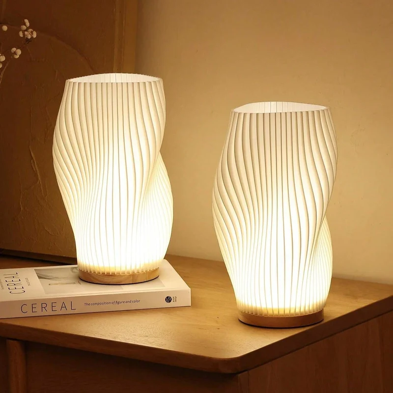 Euroselle Serene Wavecrest Lamp With Chic Metal Base And Wave Shaped Shade