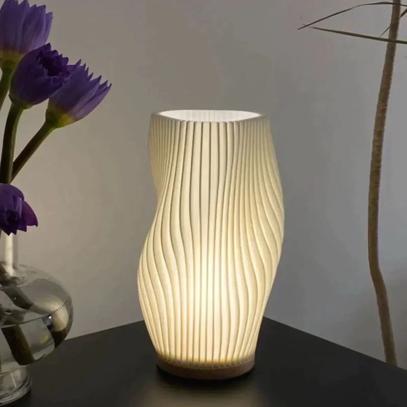 Euroselle Serene Wavecrest Lamp With Chic Metal Base And Wave Shaped Shade