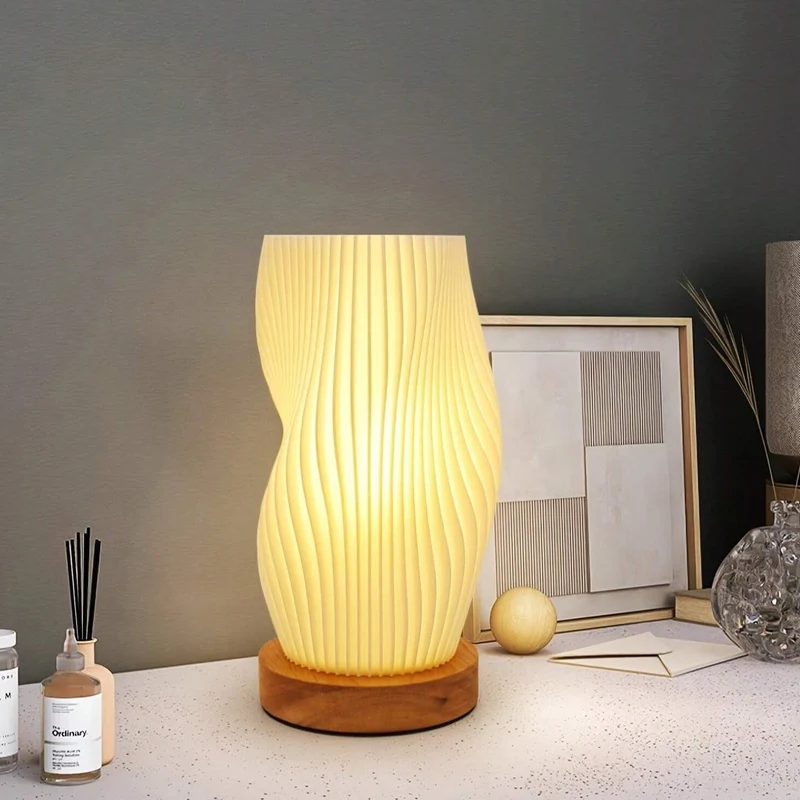 Euroselle Serene Wavecrest Lamp With Chic Metal Base And Wave Shaped Shade