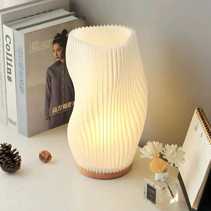Euroselle Serene Wavecrest Lamp With Chic Metal Base And Wave Shaped Shade