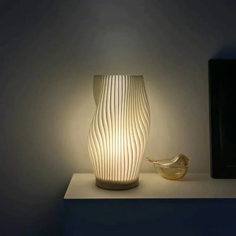 Euroselle Serene Wavecrest Lamp With Chic Metal Base And Wave Shaped Shade