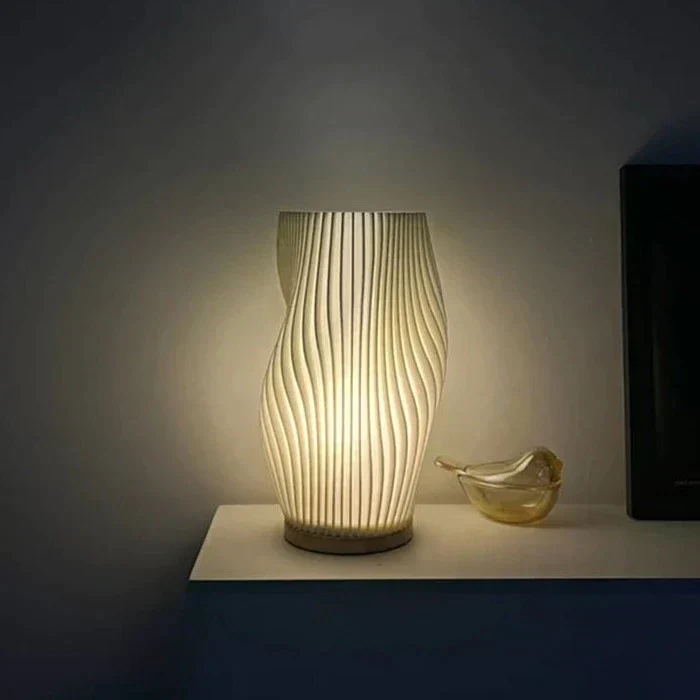 Euroselle Serene Wavecrest Lamp With Chic Metal Base And Wave Shaped Shade