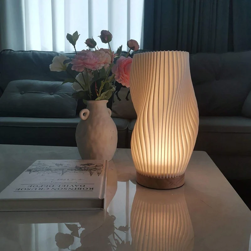 Euroselle Serene Wavecrest Lamp With Chic Metal Base And Wave Shaped Shade
