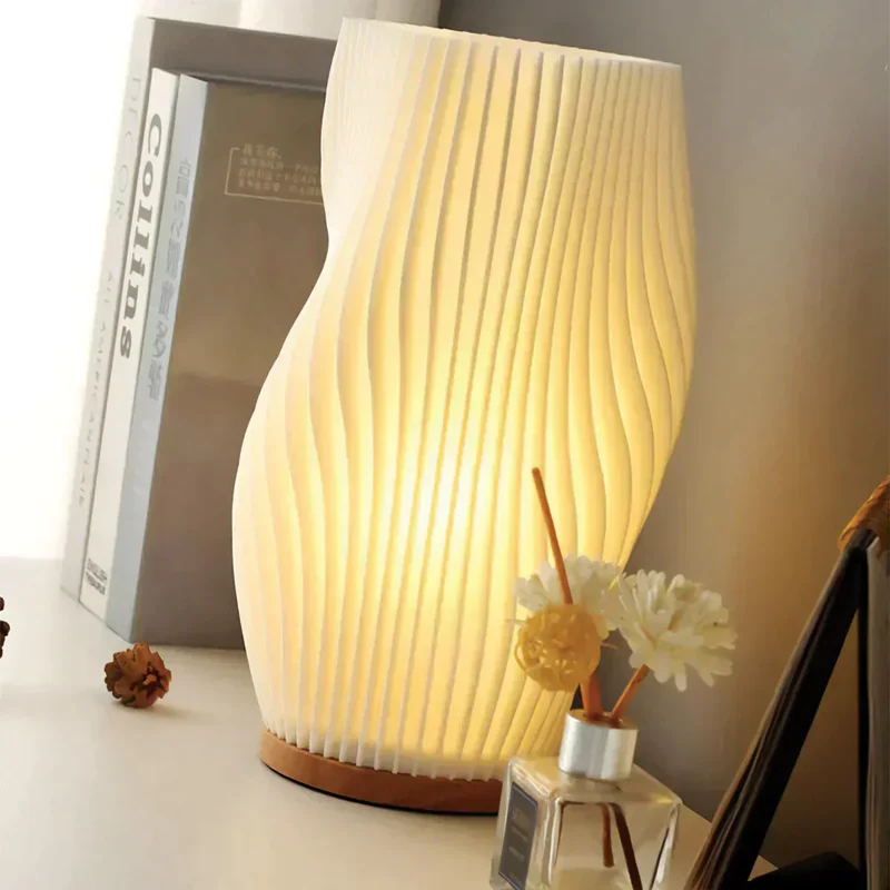Euroselle Serene Wavecrest Lamp With Chic Metal Base And Wave Shaped Shade