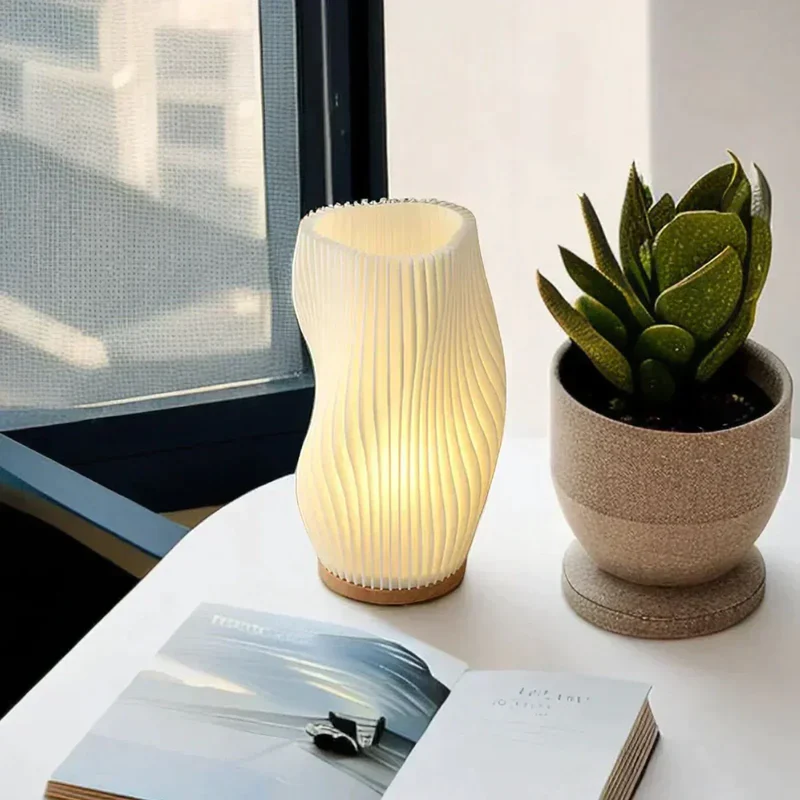 Euroselle Serene Wavecrest Lamp With Chic Metal Base And Wave Shaped Shade