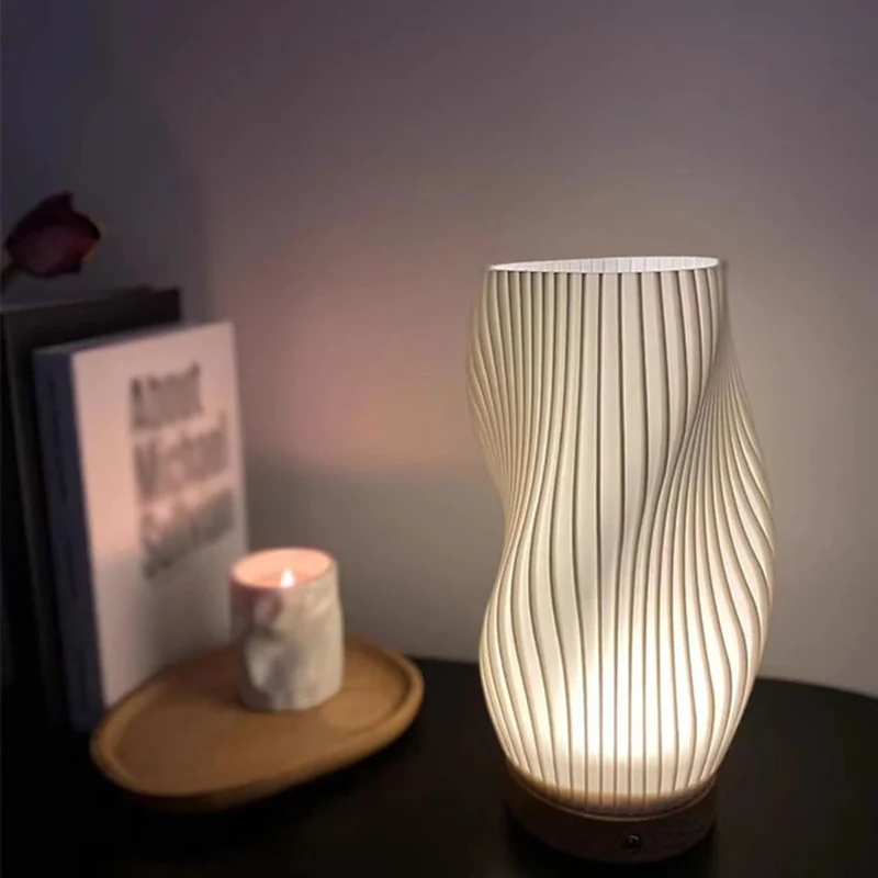 Euroselle Serene Wavecrest Lamp With Chic Metal Base And Wave Shaped Shade